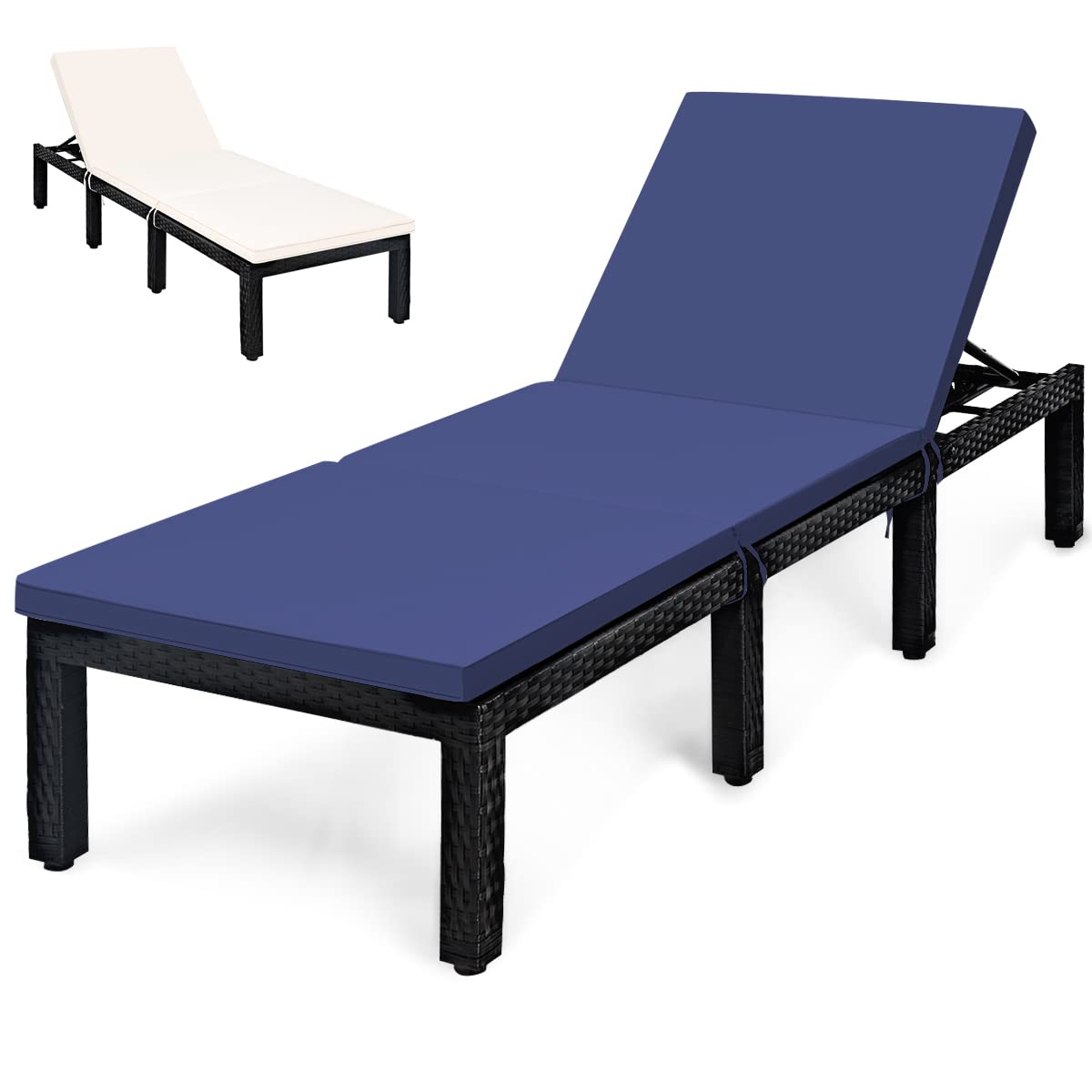 Tangkula Chaise longue en osier pour terrasse, chaises longues inclinables réglables en rotin pour l'extérieur
